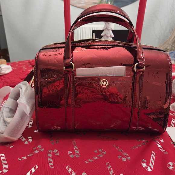 Michael Kors Handbags - Michael Kors Cherry Red Metallic  Leather Satchel BRAND NEW